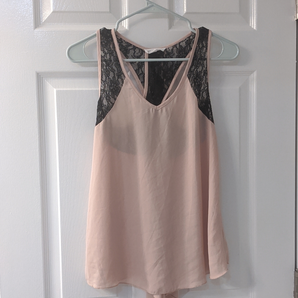 Pink Tank Top w/ Black Lace